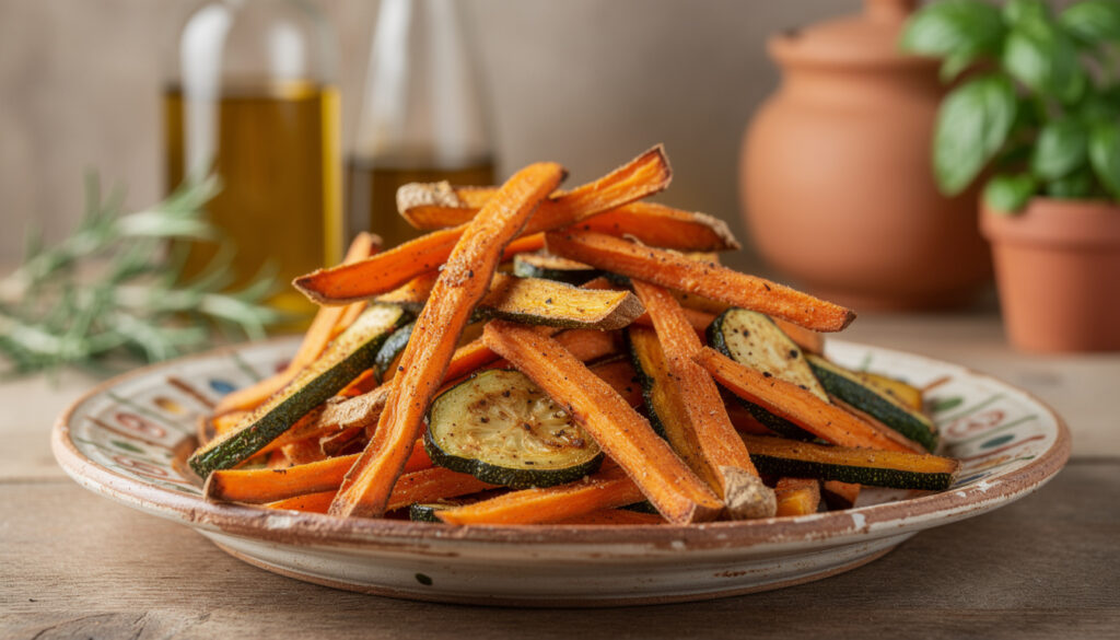 entdecken sie den trick für köstliche gemüse-pommes, die ohne frittieren super knusprig werden – gesund und einfach zuzubereiten!