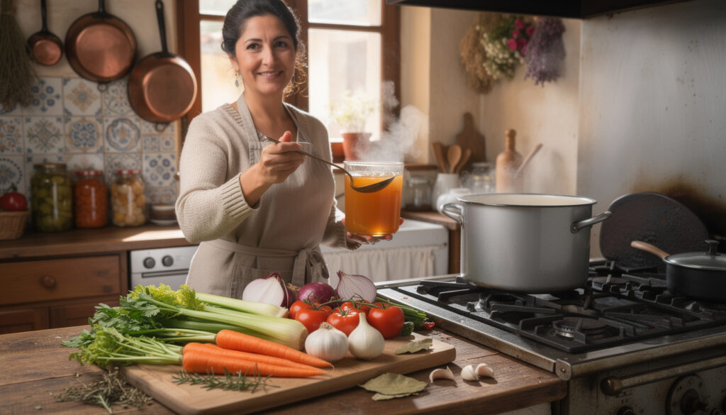 erfahren sie, wie sie eine intensiv aromatische, hochkonzentrierte gemüsebrühe zubereiten, perfekt für die kalte winterzeit. schritt-für-schritt anleitung für lange haltbarkeit und vollen geschmack.