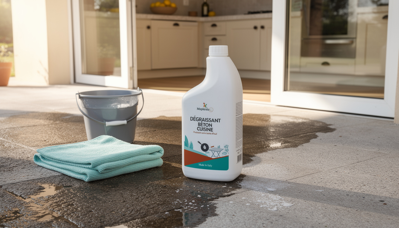 Das Küchenprodukt, das Ölflecken auf Beton reinigt.