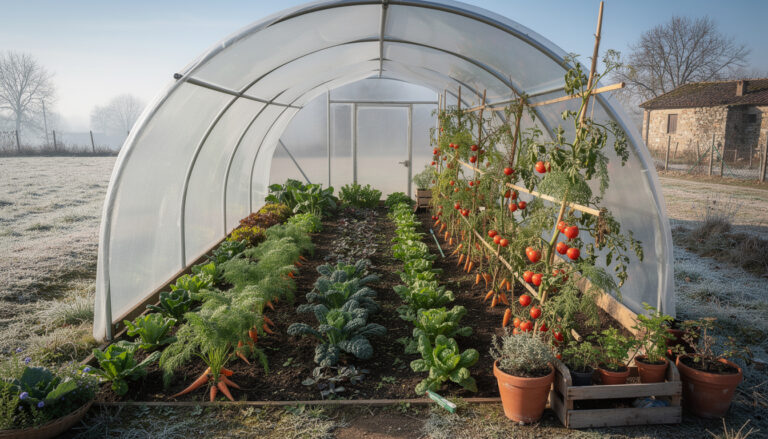 erfahren sie, wie sie mit dieser einfachen methode im folientunnel das ganze winter über frisches gemüse anbauen und ernten können.